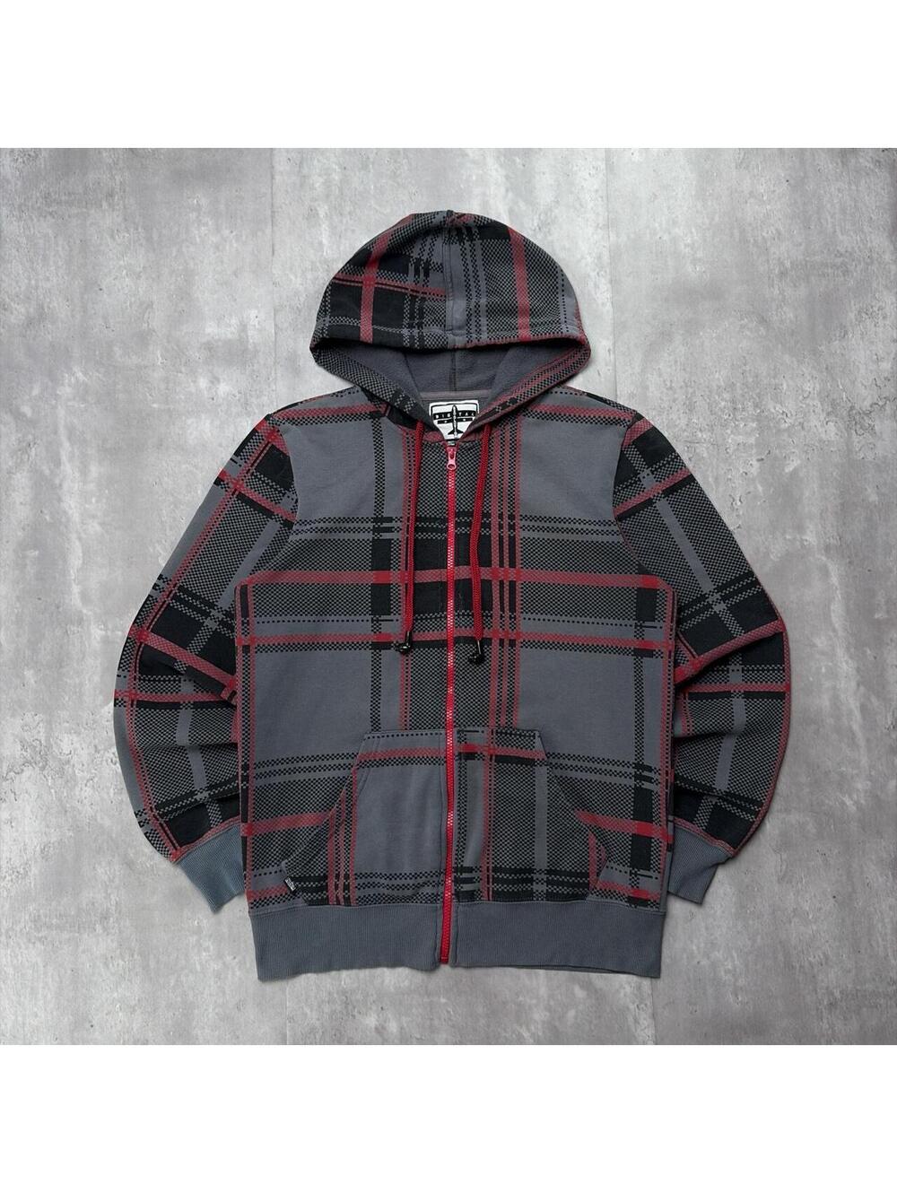 Y2K Bigtal Revolution Grunge Plaid Skater Zip Up Hoodie